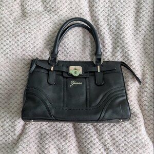 Vintage black and gold Guess monogram handbag with shoulder strap
